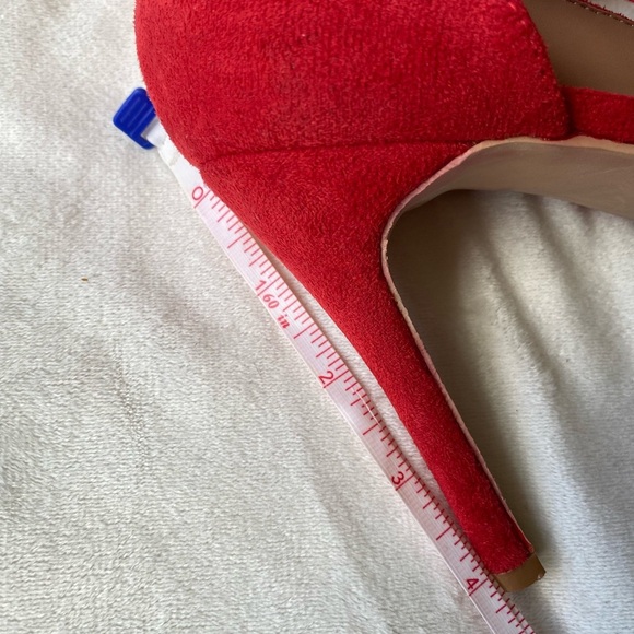 Red Suede Pointy Toe Heels with Ankle Bow - Picture 7 of 7
